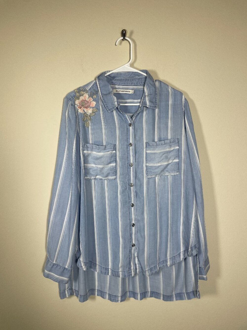 Standard Grace striped Embroidered Floral Lightweight Beachy BU Blouse Large